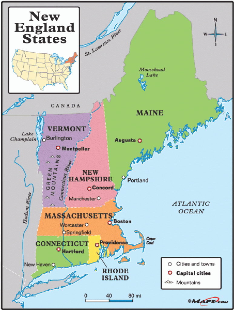 Map Of New England States And Their Capitals - Printable Map