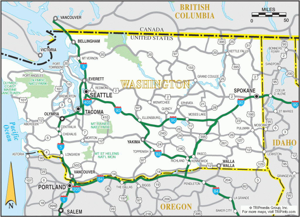 Washington Map with Tri State Road Map