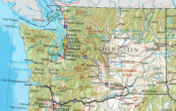 Physical Map Of Washington State