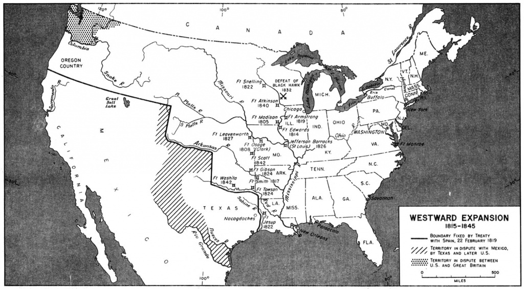 Westward Expansion In United States 1815-1845 Historical Map in Map Of United States 1845
