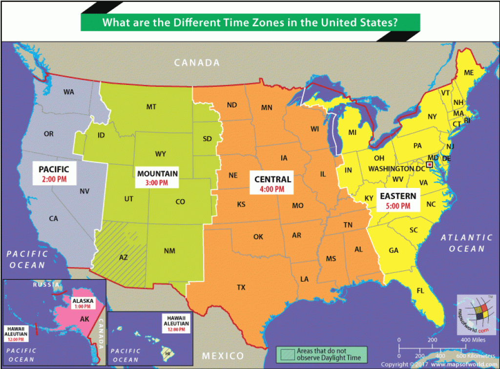 What Are The Different Times Zones In The United States? - Answers pertaining to Map Of Time Zones In United States