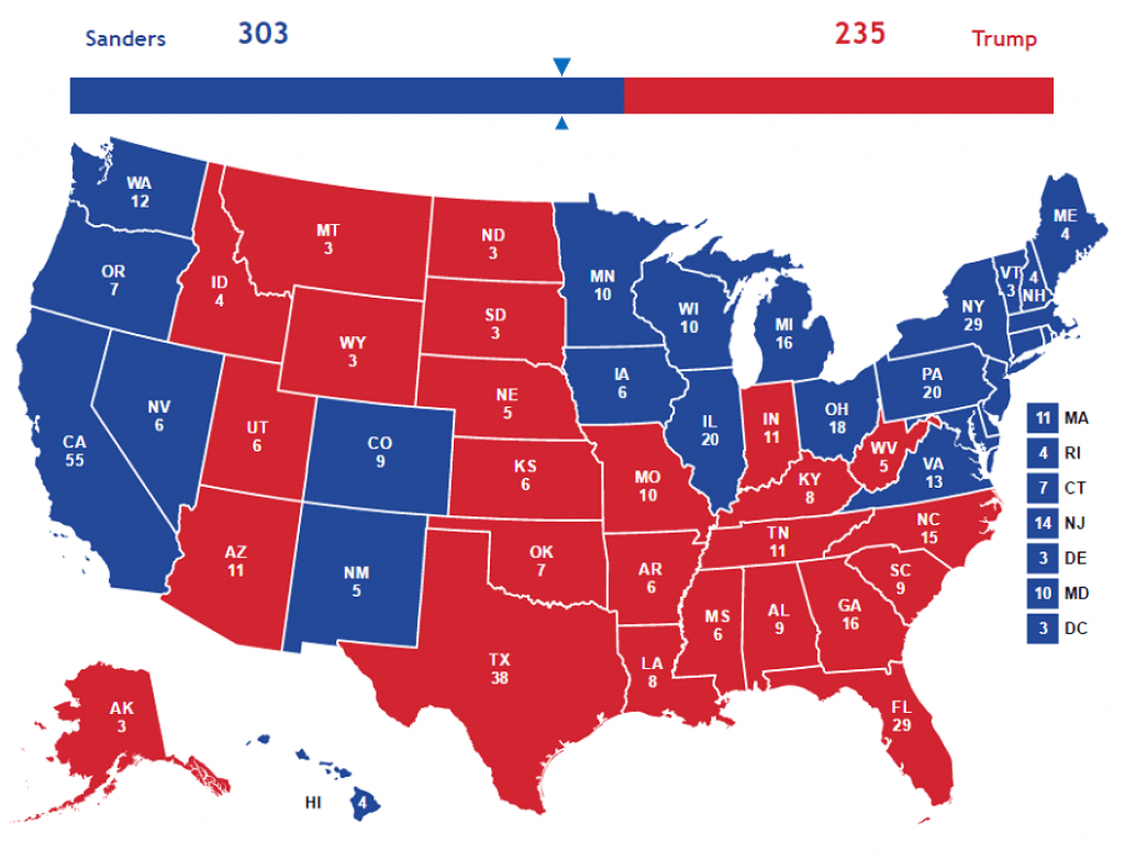 What The Electoral Map Would Be If Bernie Sanders Had Run Against Trump throughout States Hillary Won Map