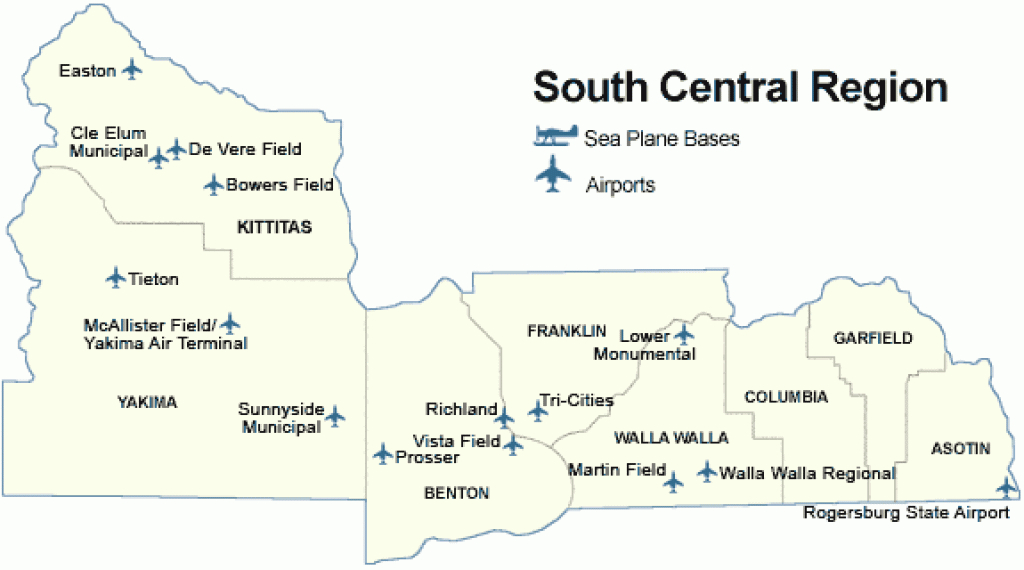 Wsdot - Aviation - Airports In The South Central Region intended for Washington State Airports Map